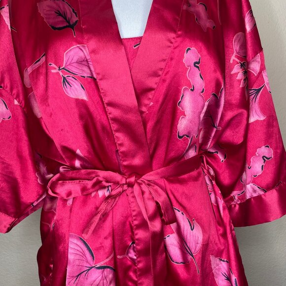 Vanity Fair Vintage 80's Floral Silky Poly Bow Accent Lingerie Slip Robe Set L - Picture 3 of 13